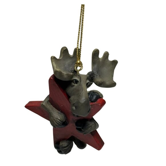 Rustic Moose Christmas Ornament Set of 4, Woodland Cabin Holiday Decor, Resin - Picture 2 of 6